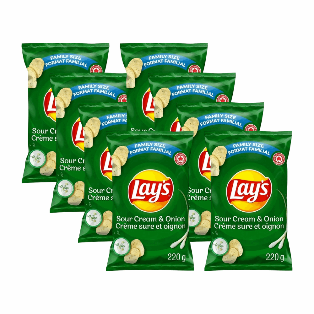 Lay's Sour Cream & Onion Flavored Chips - Gluten Free | Crispy Potato Snack | 7.75 oz (220g)