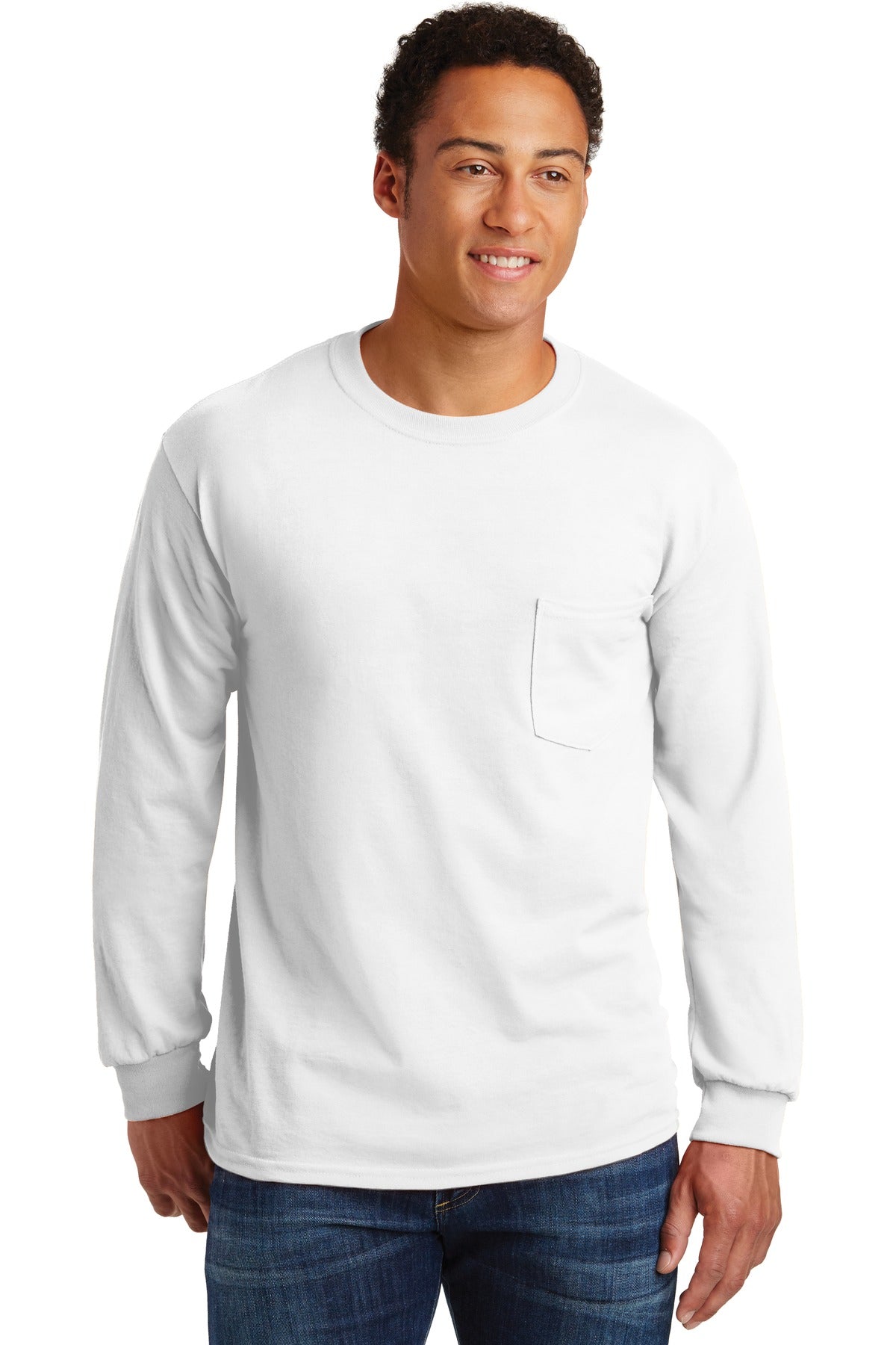 Gildan® - Ultra Cotton® 100% US Cotton Long Sleeve T-Shirt with Pocket. 2410