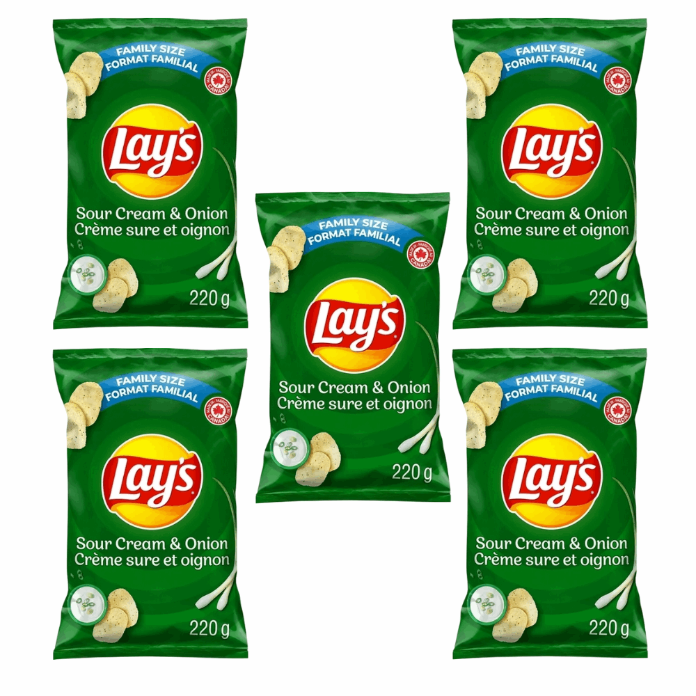 Lay's Sour Cream & Onion Flavored Chips - Gluten Free | Crispy Potato Snack | 7.75 oz (220g)