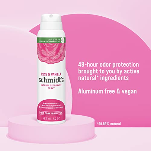 Schmidt's Rose & Vanilla Natural Deodorant Spray (3 Pack, 3.2 oz each)