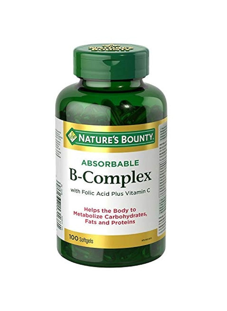 Nature's Bounty B-Complex with Folic Acid & Vitamin C – 100 Energy Support Softgels