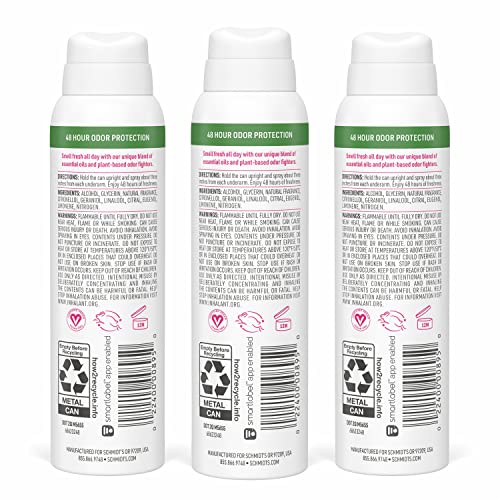 Schmidt's Rose & Vanilla Natural Deodorant Spray (3 Pack, 3.2 oz each)