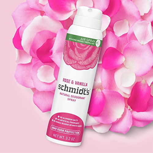 Schmidt's Rose & Vanilla Natural Deodorant Spray (3 Pack, 3.2 oz each)