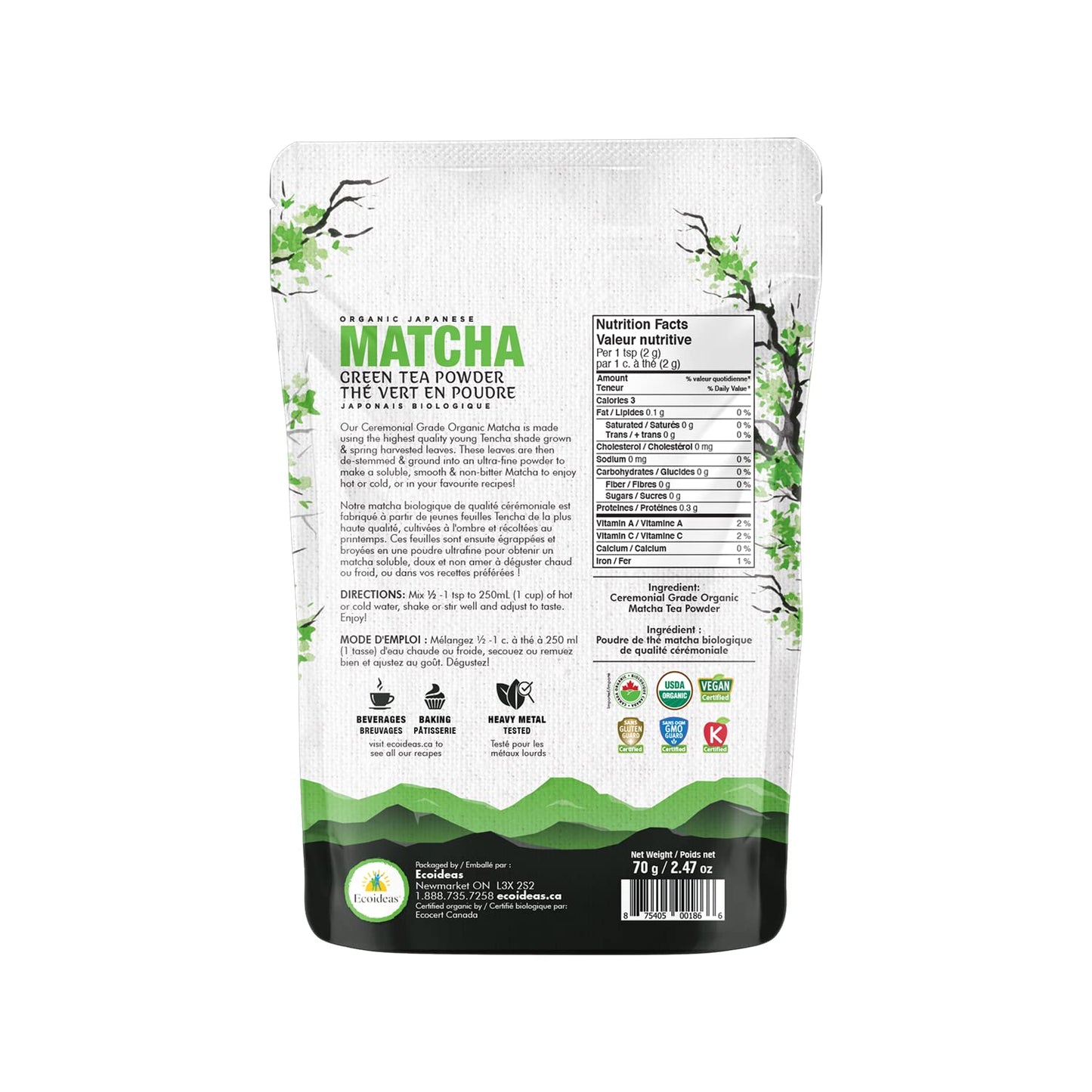 Ecoideas Organic Ceremonial Matcha Green Tea Powder - 70g
