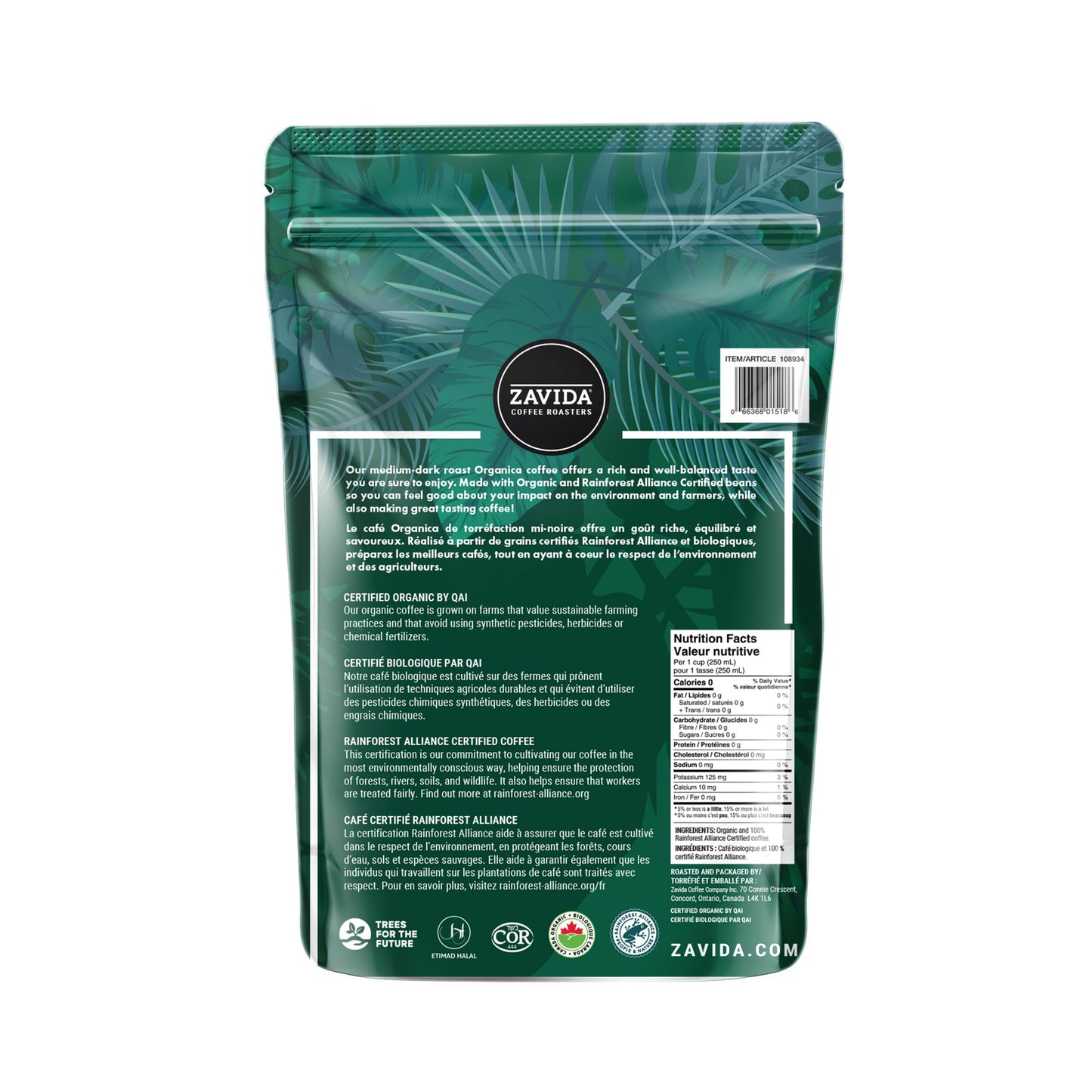 Zavida Organica Whole Bean Coffee (2 lb Bag)