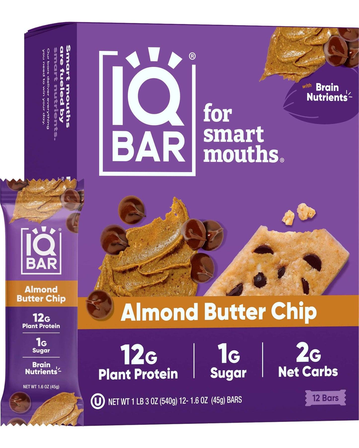 IQBAR Brain Body Keto Protein Bars - Almond Butter Chip