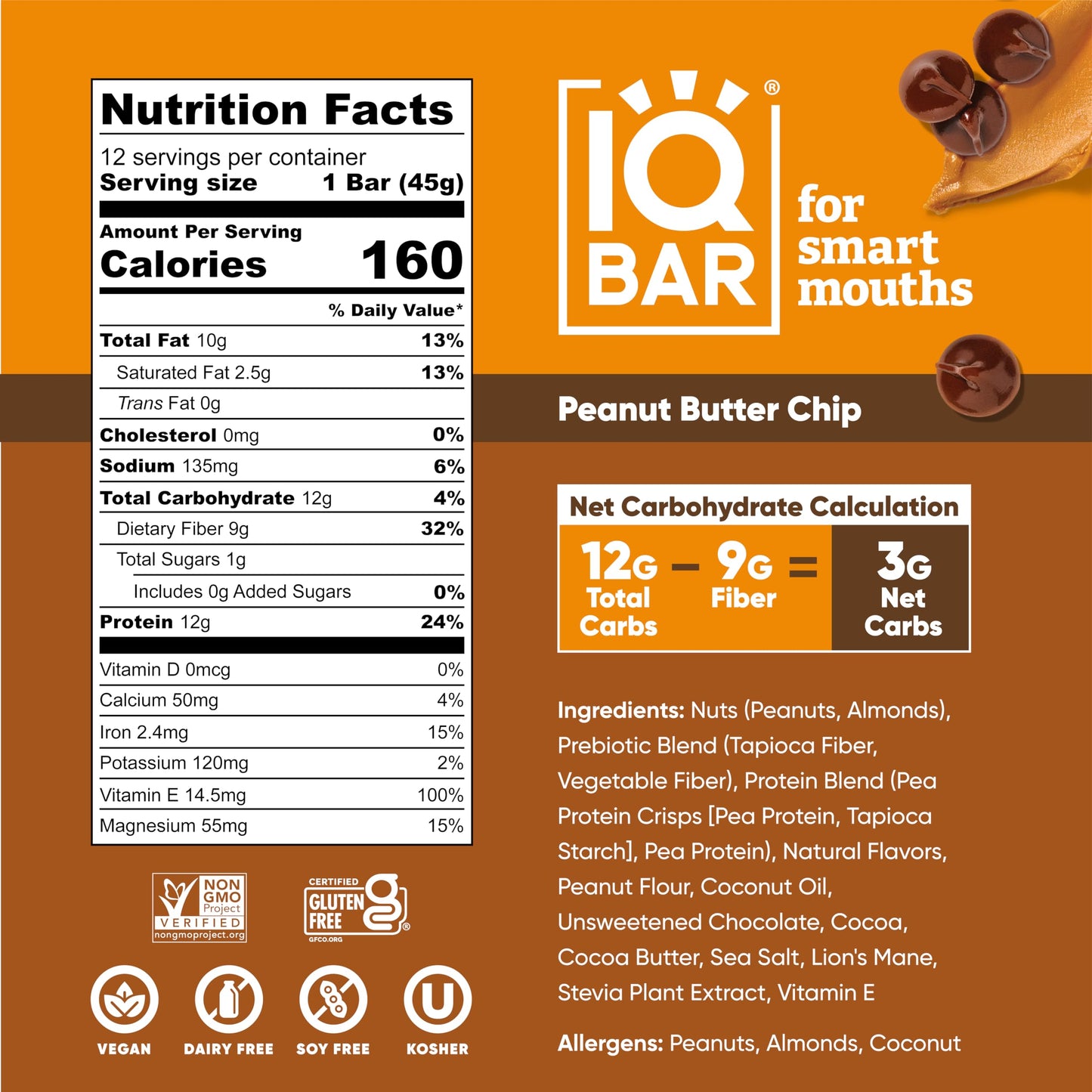IQBAR Protein Bar Peanut Butter Chip 12 Bars