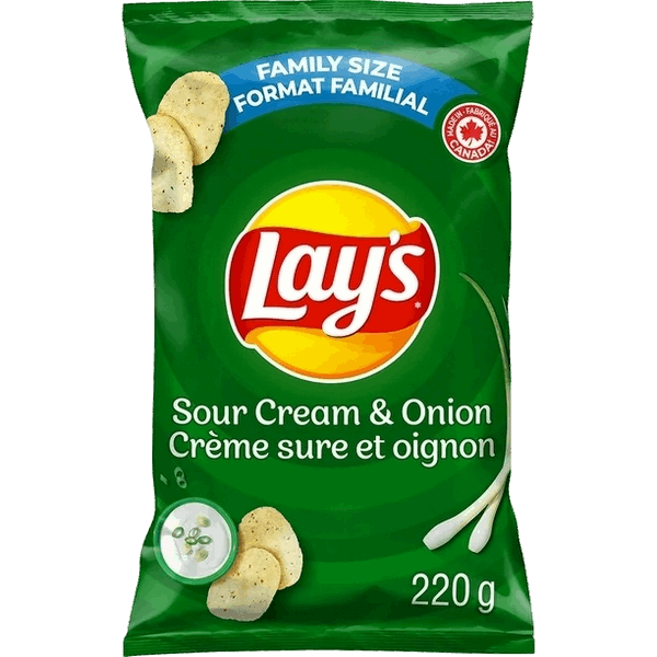 Lay's Sour Cream & Onion Flavored Chips - Gluten Free | Crispy Potato Snack | 7.75 oz (220g)