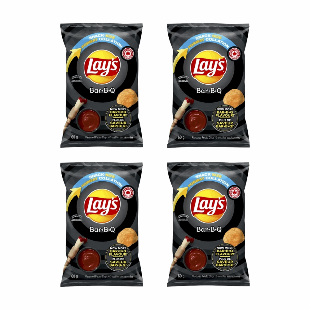Lay's BBQ Potato Chips - Classic Smoky Flavor 4 Snack Pack (60g Bags)