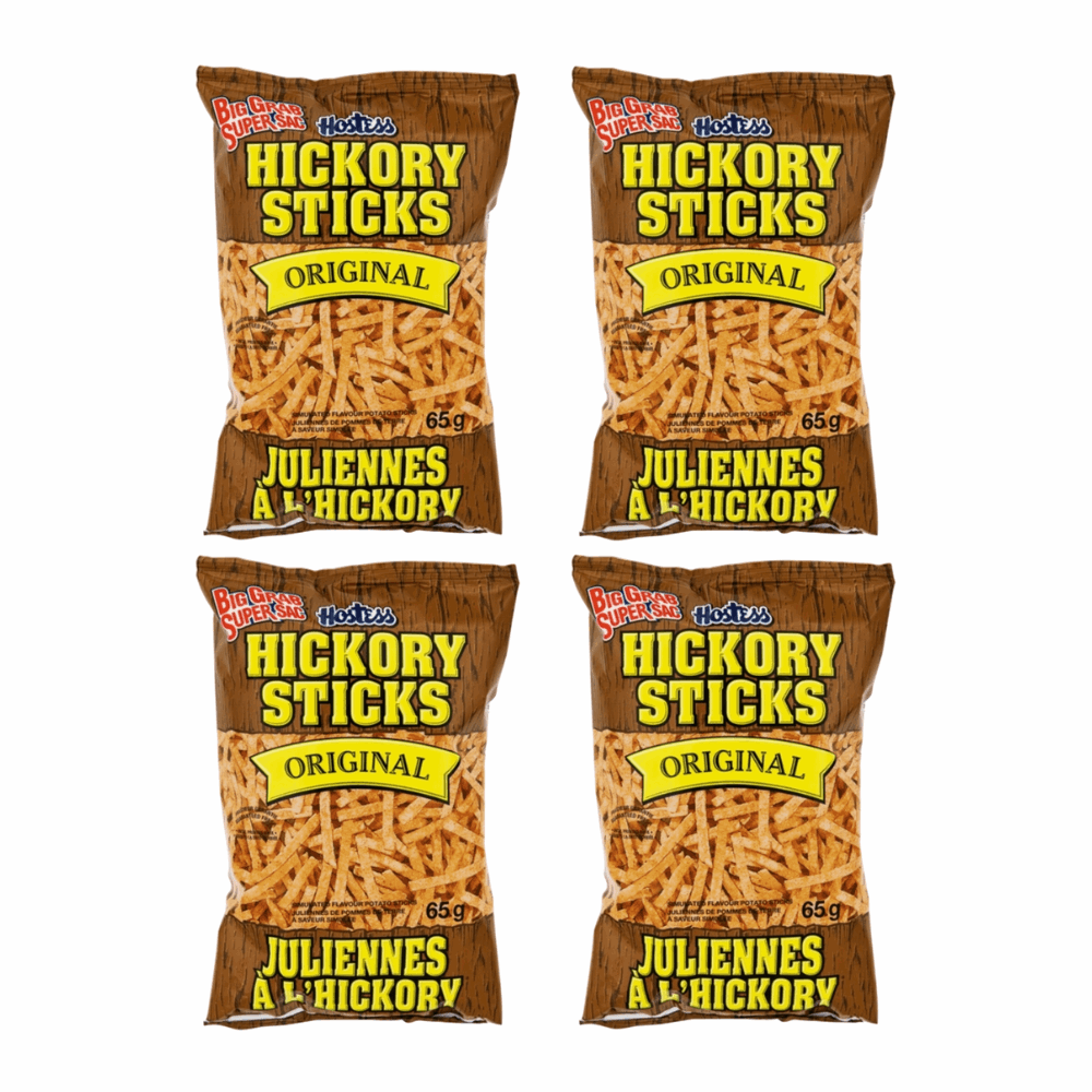 Hostess Hickory Sticks 4 Pack - Smoky & Crispy Potato Snack Sticks (65g)