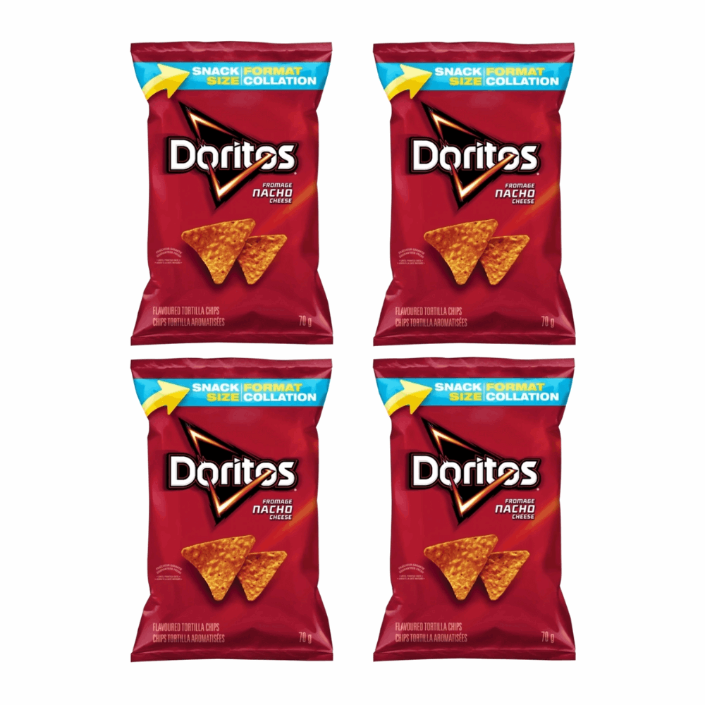 Doritos Nacho Cheese Chips | Bold Flavor 4 Pack | Individual 2.47 oz Bags