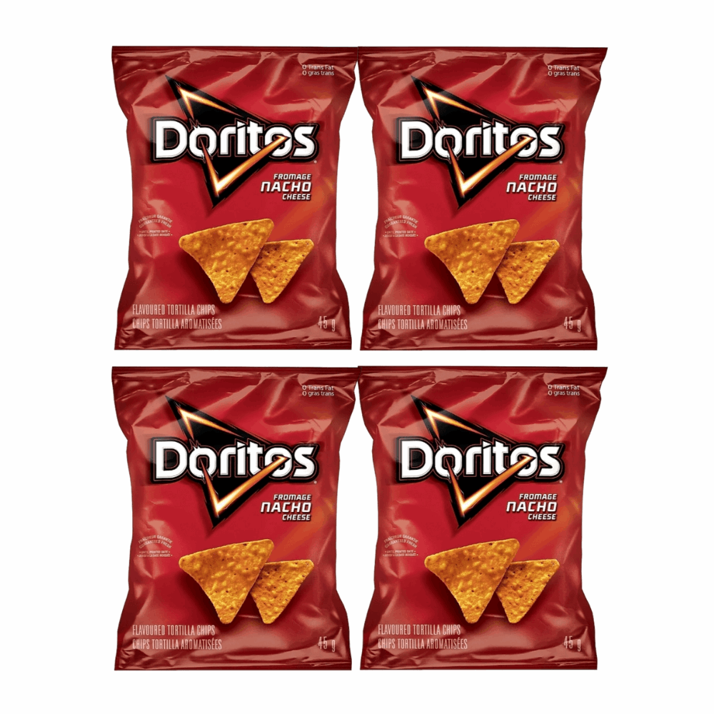 Doritos Nacho Cheese Tortilla Chips - Iconic Flavor 4 Pack (45g Snack Bags)