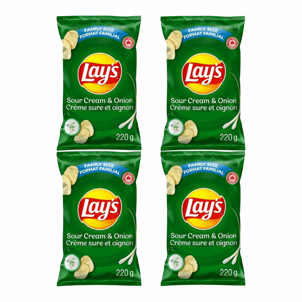 Lay's Sour Cream & Onion Flavored Chips - Gluten Free | Crispy Potato Snack | 7.75 oz (220g)