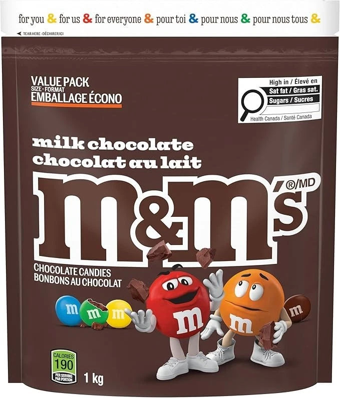 M&M S, Milk Chocolate Candy, 1kg Bag