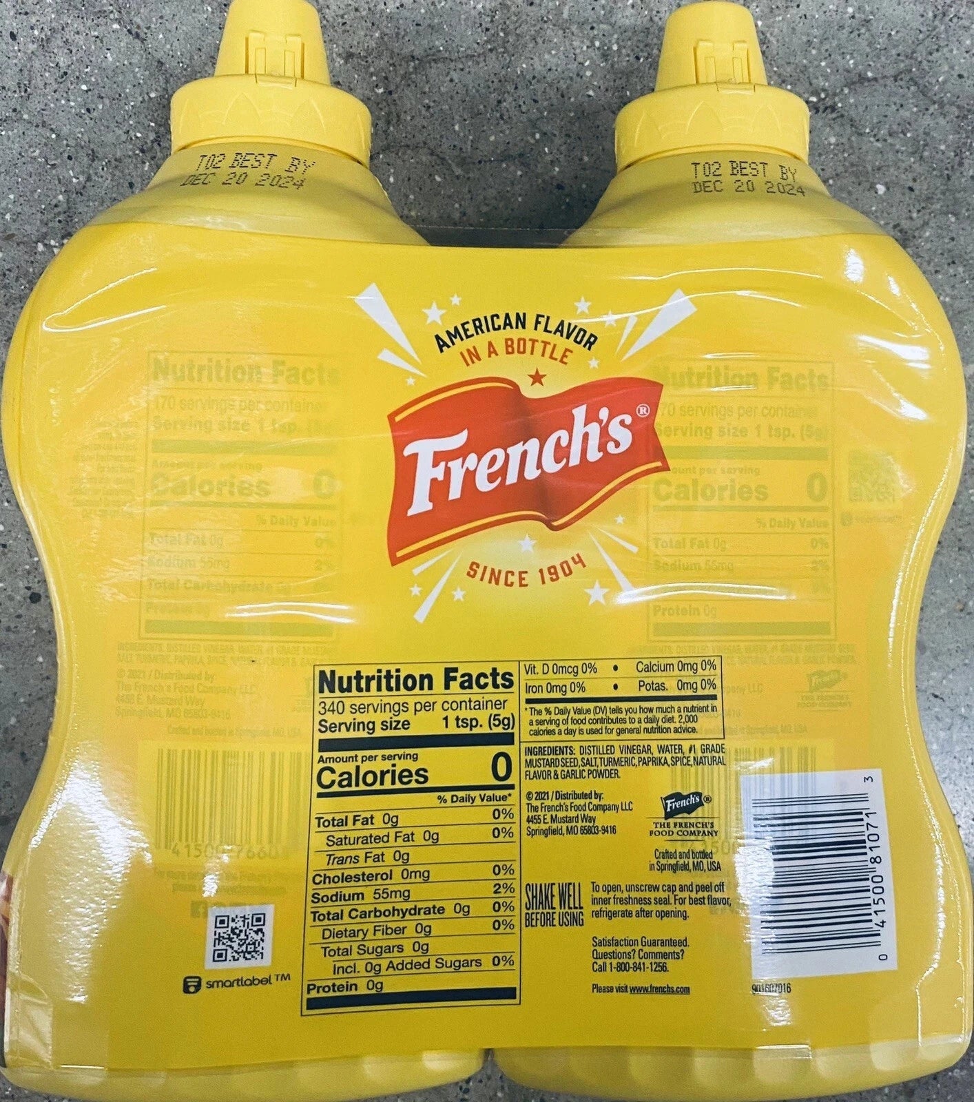 French's 100% Natural Classic Yellow Mustard 30 oz Bottle - 2 PACK
