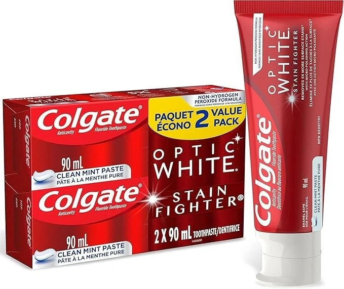 Colgate Optic White Stain Fighter Gel Toothpaste – 2-Pack for a Brighter Smile 90ML