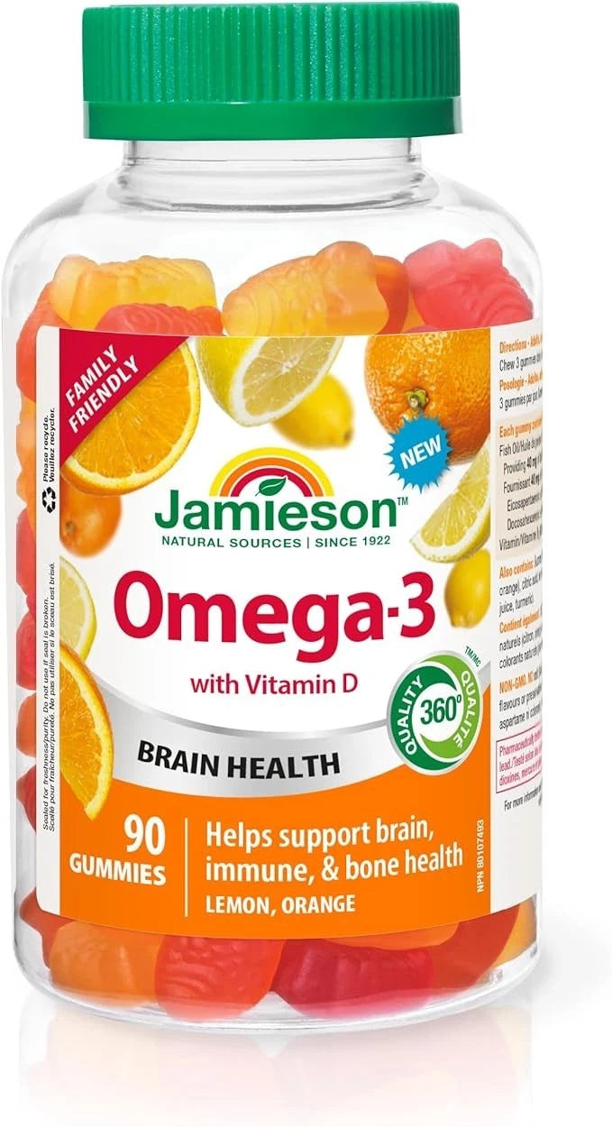 Delicious Omega-3 & Vitamin D3 Gummies for Adults - Brain, Heart & Immune Support 90 count