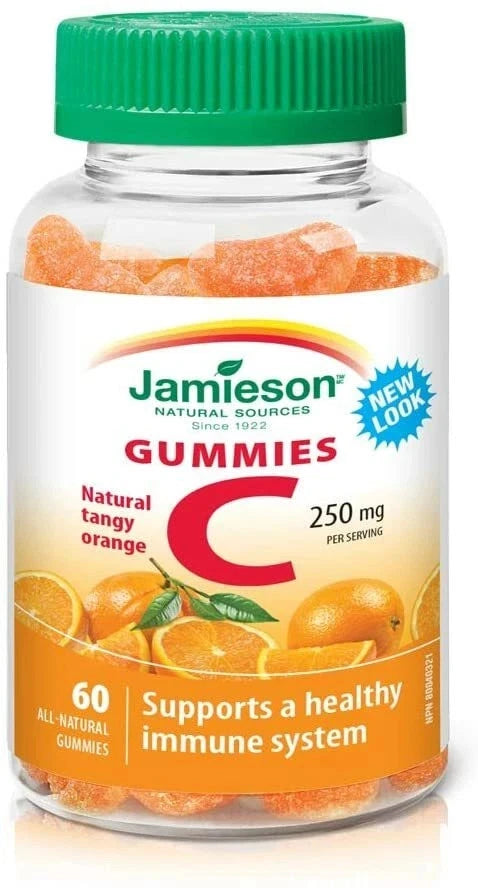 Jamieson Vitamin C 250mg Gummies – Tangy Orange Flavor, 60 Count for Immune Health