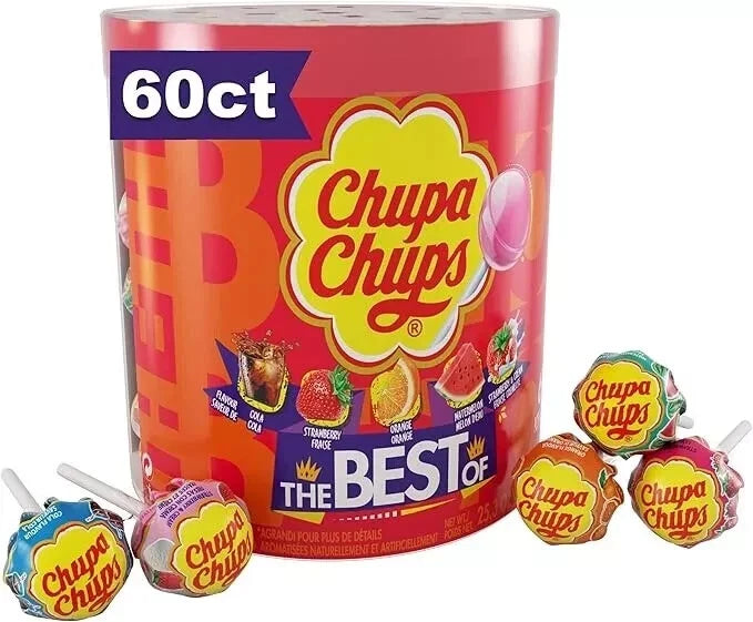 Chupa Chups Assorted Lollipops Bulk Pack – 60 Count Fruity Candy Treats