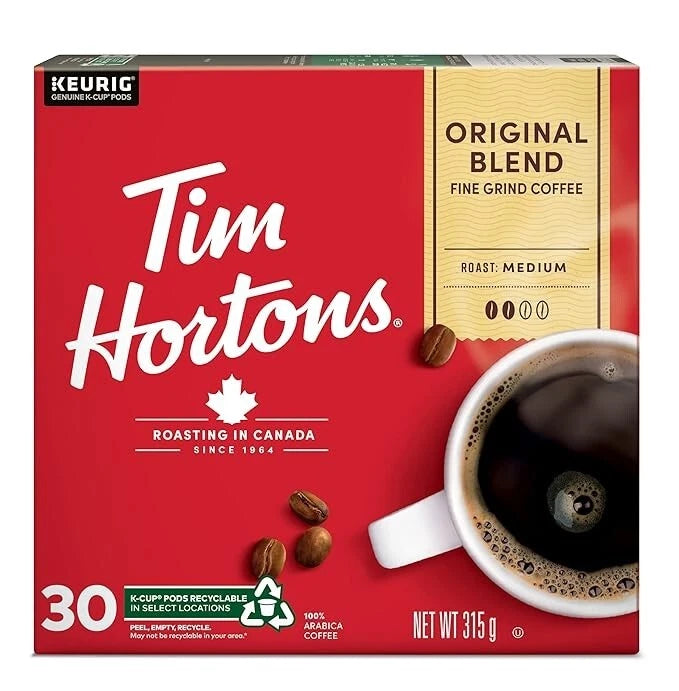 Tim Hortons Original Blend Coffee K-Cup Pods, Medium Roast, 30 Count – Smooth & Balanced Single Serve Cups