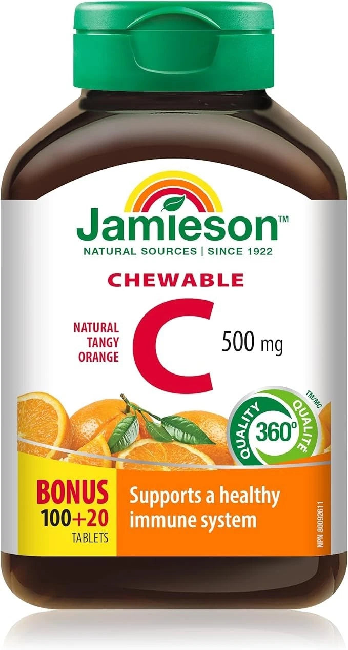 Jamieson Chewable Vitamin C 500mg - Tangy Orange Immune Support (120 Tablets)