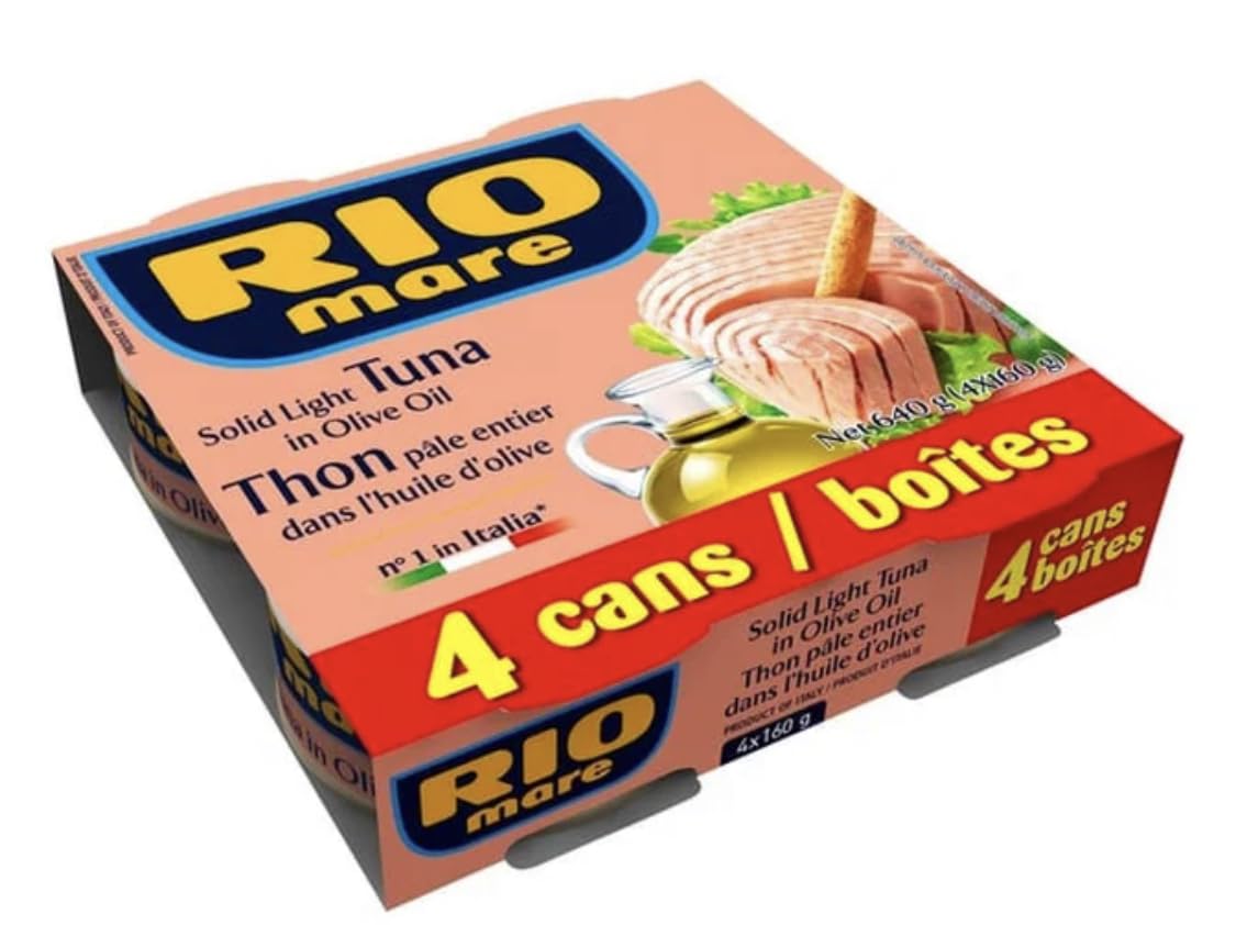 Rio Mare Yellowfin Tuna in Olive Oil - Premium Quality, 4-Pack (5.6 oz Cans)