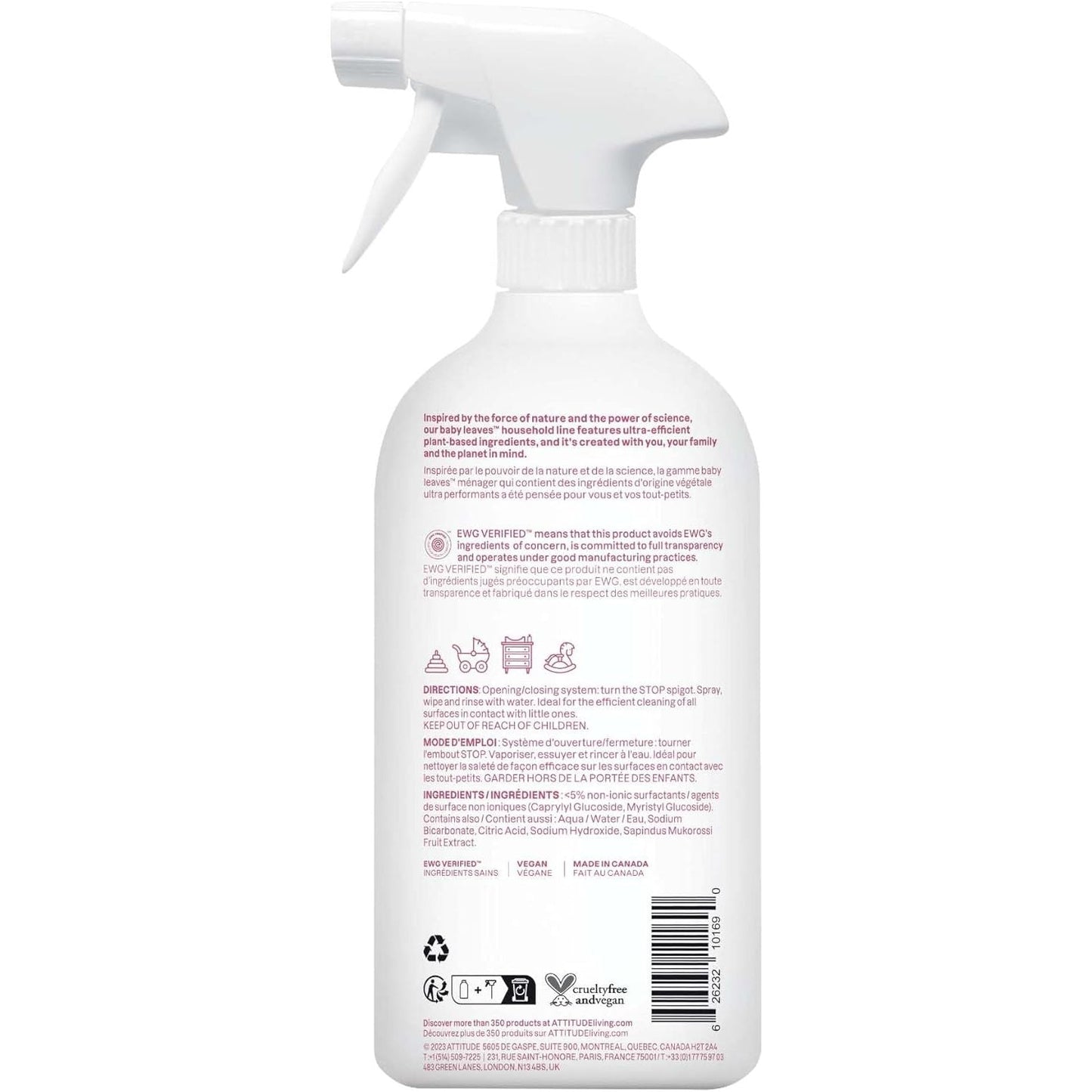 ATTITUDE Baby Leaves Natural Toy & Multi-Surface Cleaner (27.1oz)
