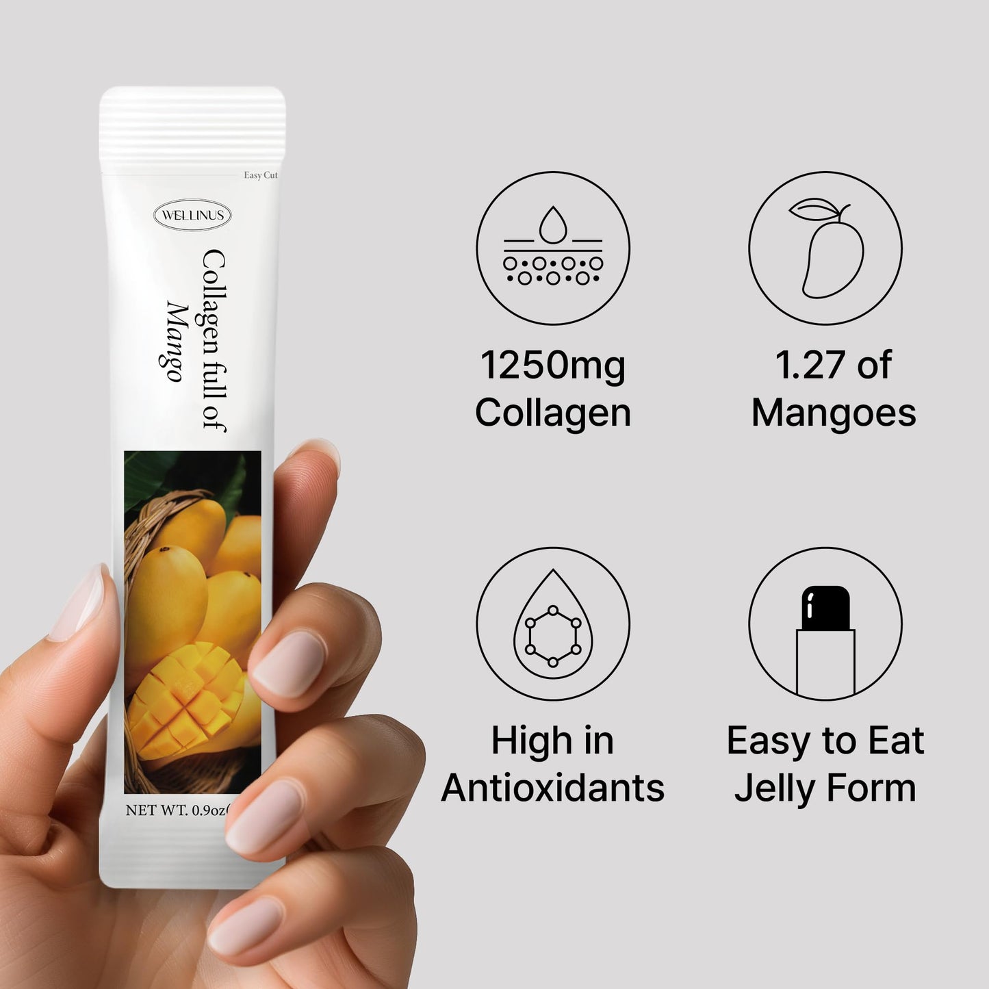 WELLINUS Collagen Jelly Sticks: Pomegranate, Mango & Blueberry Variety Pack (75 Count) – Glowing Skin, Healthy Hair & Strong Nails