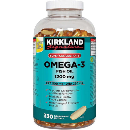 Kirkland Signature Omega-3 Fish Oil 1200mg (330 Softgels) - High EPA 500mg & DHA 250mg for Heart & Brain Health
