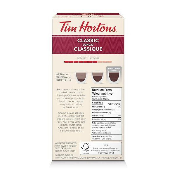 Tim Hortons Classic Lungo Coffee Capsules – 10ct