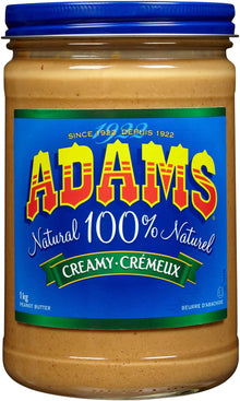 Adams Peanut Butter, 100% Natural Creamy Peanut Butter, 1 kg