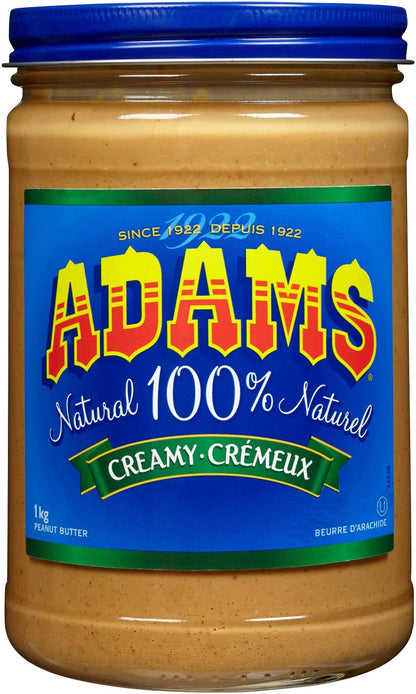 Adams Peanut Butter, 100% Natural Creamy Peanut Butter, 1 kg