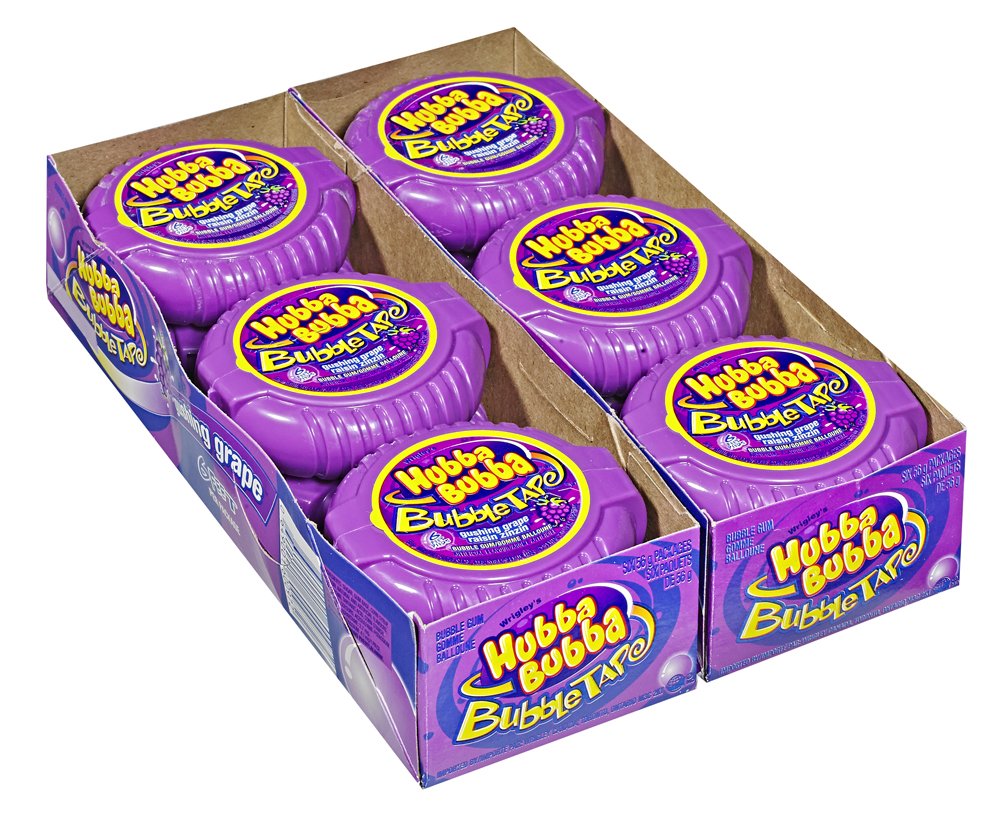 HUBBA BUBBA, Grape Flavoured Bubble Gum, 56g, Tape Roll, 12 Packs