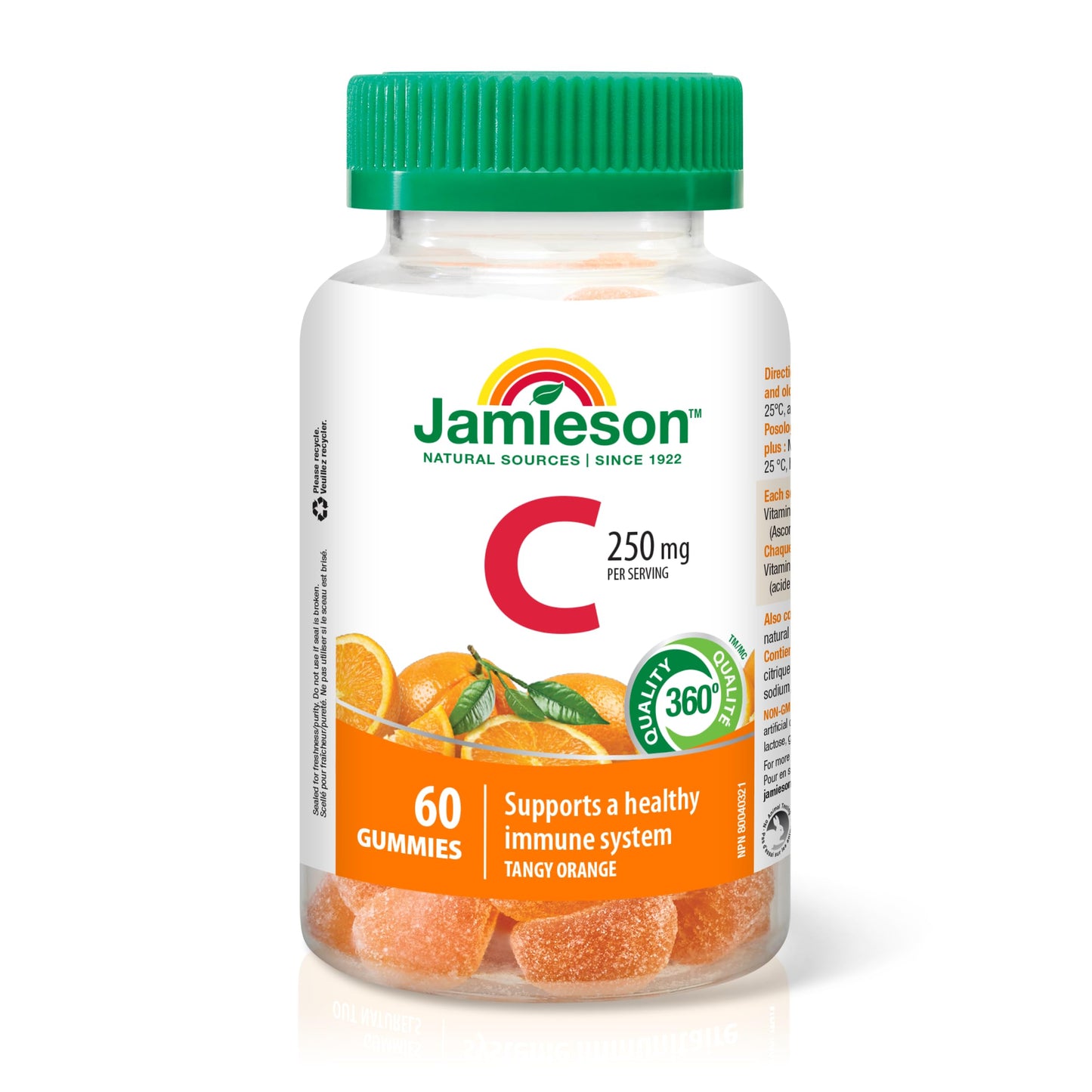 Jamieson Vitamin C 250 mg Gummies Natural Tangy Orange Flavour,  60 Count