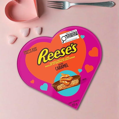 REESE'S Caramel Snack Size Heart Box, Valentine's Day Chocolate Candy Gift,155g