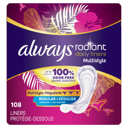 Always Radiant Daily Liners Regular Multistyle  | 108 Count