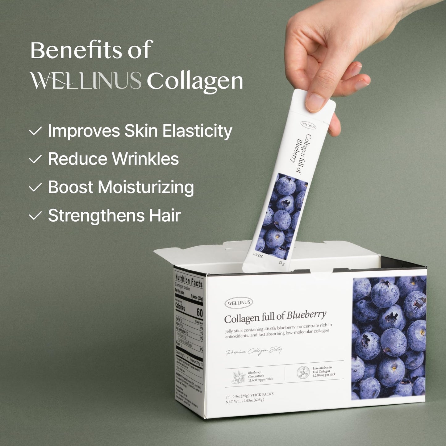 WELLINUS Collagen Jelly Sticks: Pomegranate, Mango & Blueberry Variety Pack (75 Count) – Glowing Skin, Healthy Hair & Strong Nails