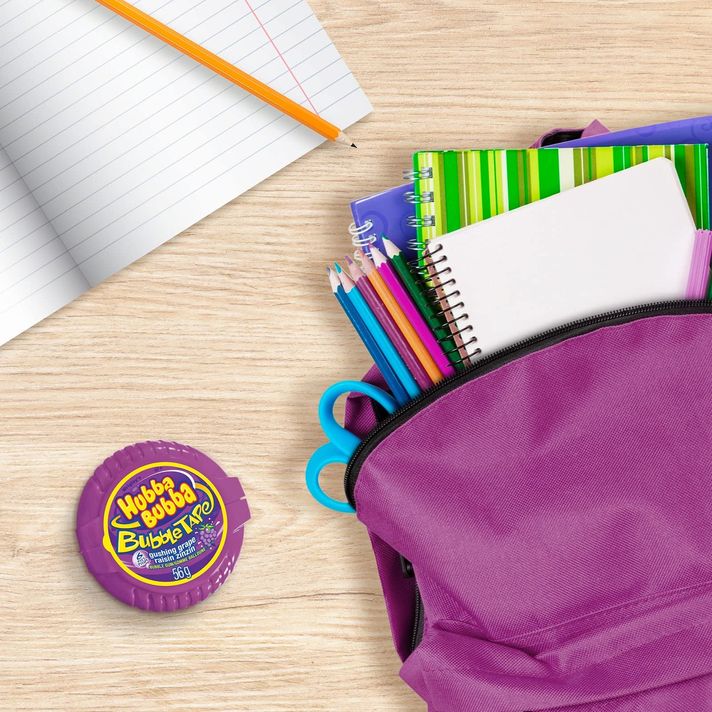 HUBBA BUBBA, Grape Flavoured Bubble Gum, 56g, Tape Roll, 12 Packs