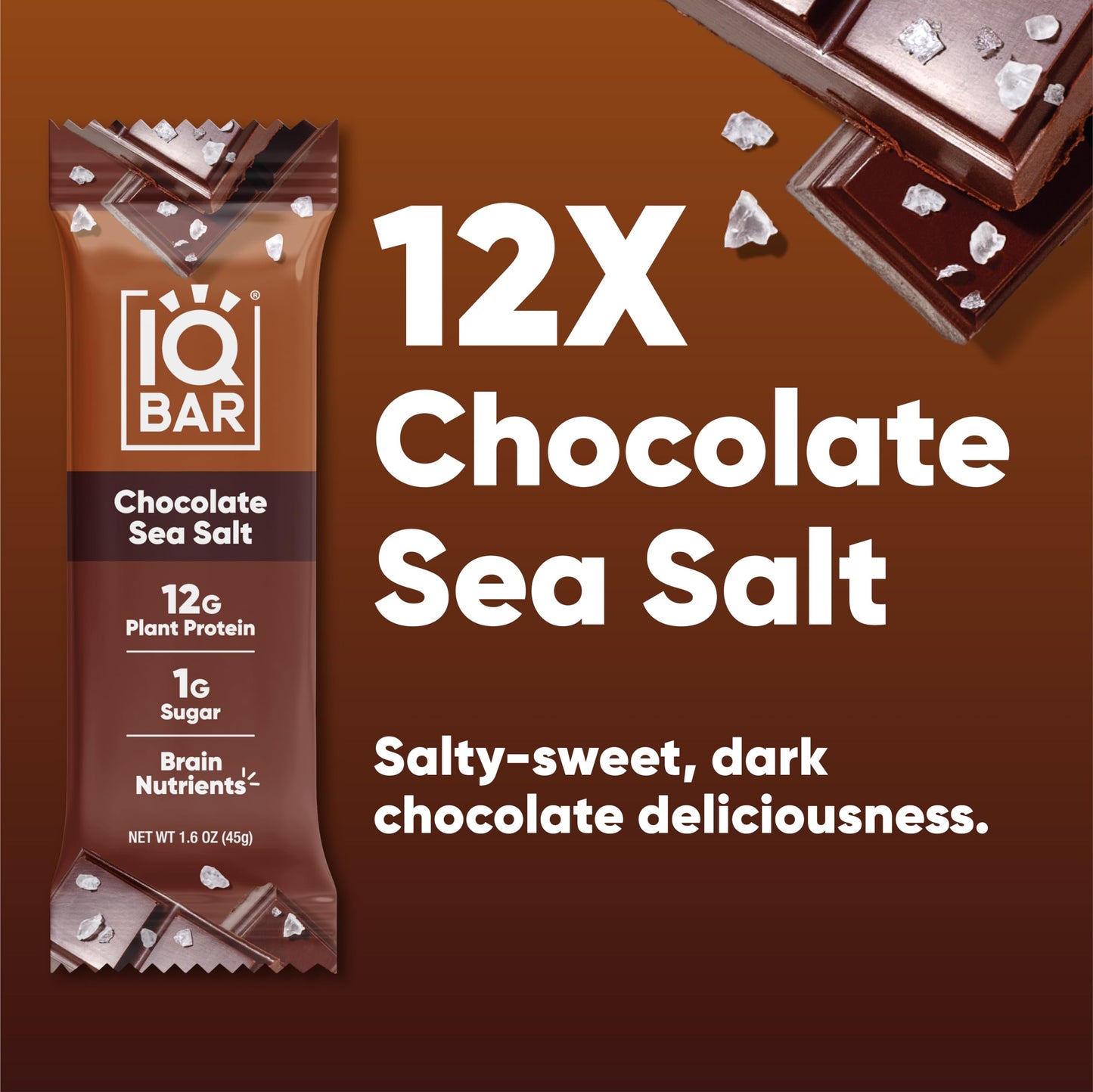 IQBAR Chocolate Sea Salt Protein Bars – 12-Count | Low Carb, Keto, Vegan Snacks for Brain & Body