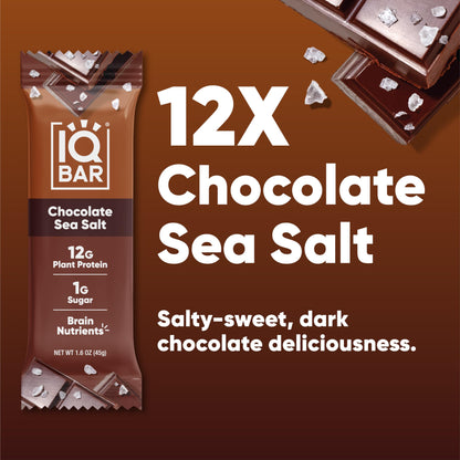 IQBAR Chocolate Sea Salt Protein Bars – 12-Count | Low Carb, Keto, Vegan Snacks for Brain & Body