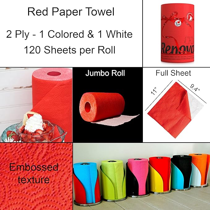Vibrant Red Paper Towels – Jumbo 120-Sheet Roll