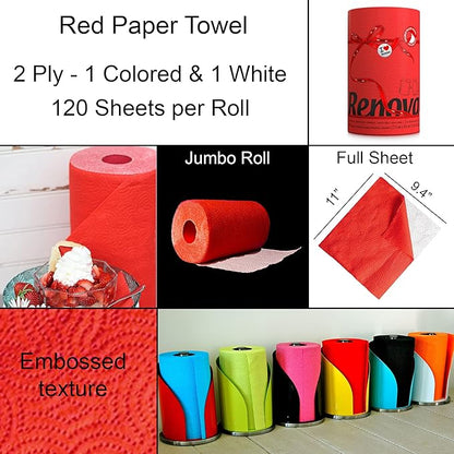 Vibrant Red Paper Towels – Jumbo 120-Sheet Roll