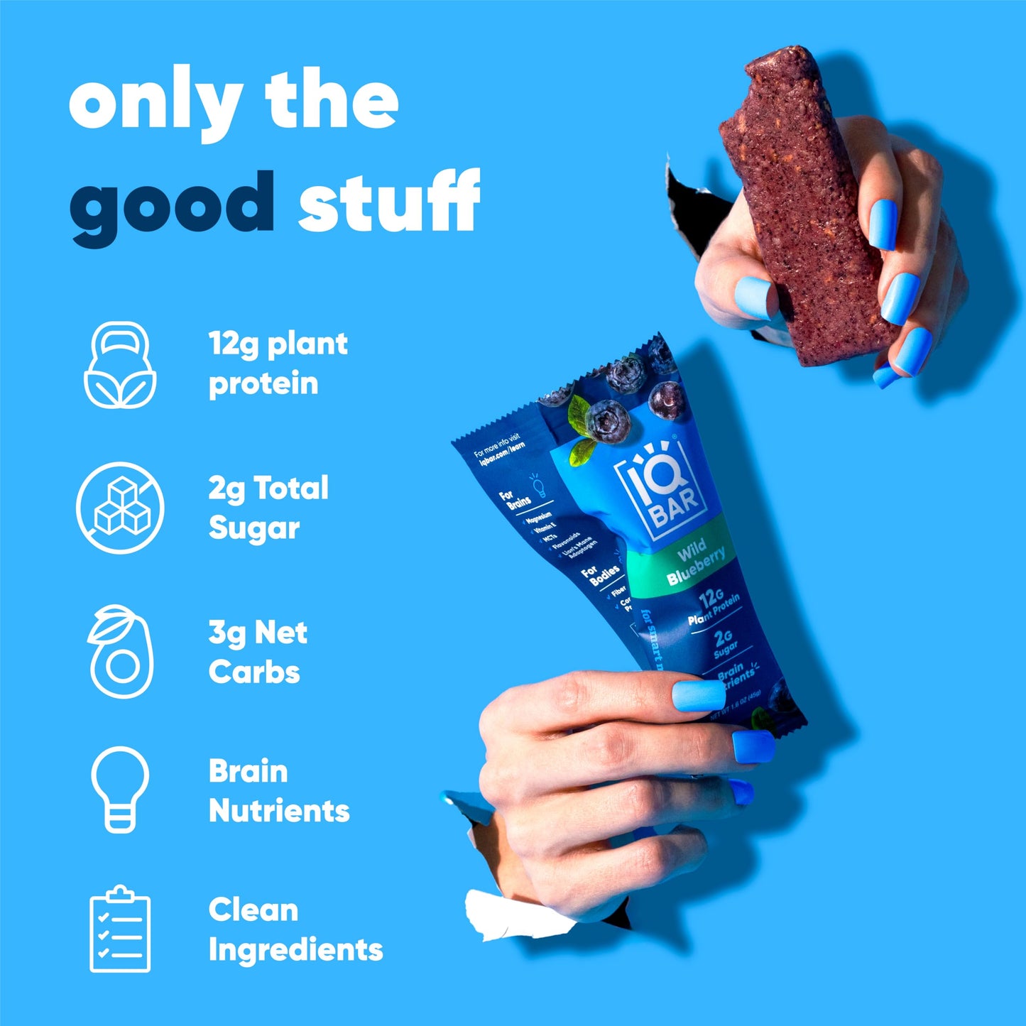 IQBAR Wild Blueberry Protein Bars – 12-Pack Keto, Vegan, Paleo Brain Food