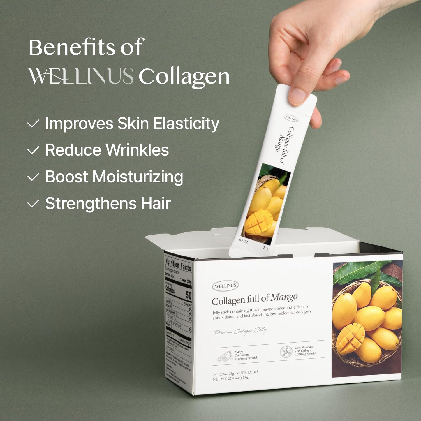 WELLINUS Collagen Jelly Sticks: Pomegranate, Mango & Blueberry Variety Pack (75 Count) – Glowing Skin, Healthy Hair & Strong Nails