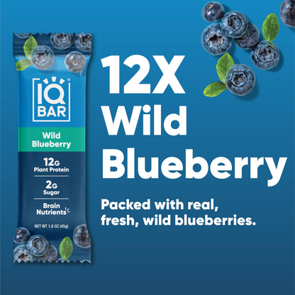 IQBAR Wild Blueberry Protein Bars – 12-Pack Keto, Vegan, Paleo Brain Food