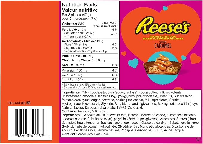 REESE'S Caramel Snack Size Heart Box, Valentine's Day Chocolate Candy Gift,155g