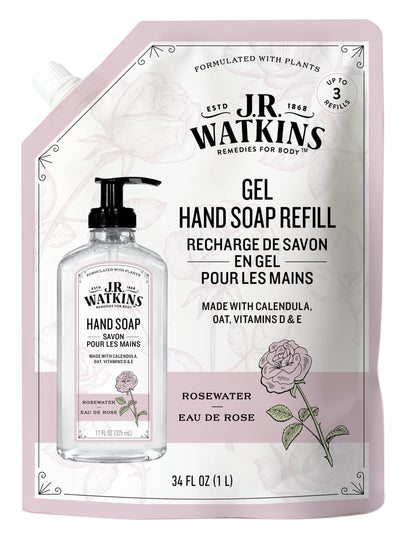 J.R. Watkins Rosewater Liquid Hand Soap Refill Pouch 1 L