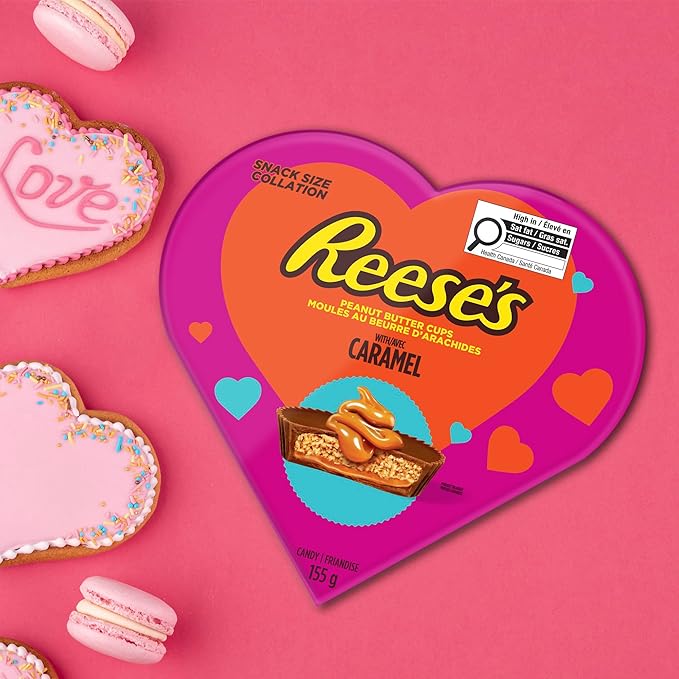 REESE'S Caramel Snack Size Heart Box, Valentine's Day Chocolate Candy Gift,155g