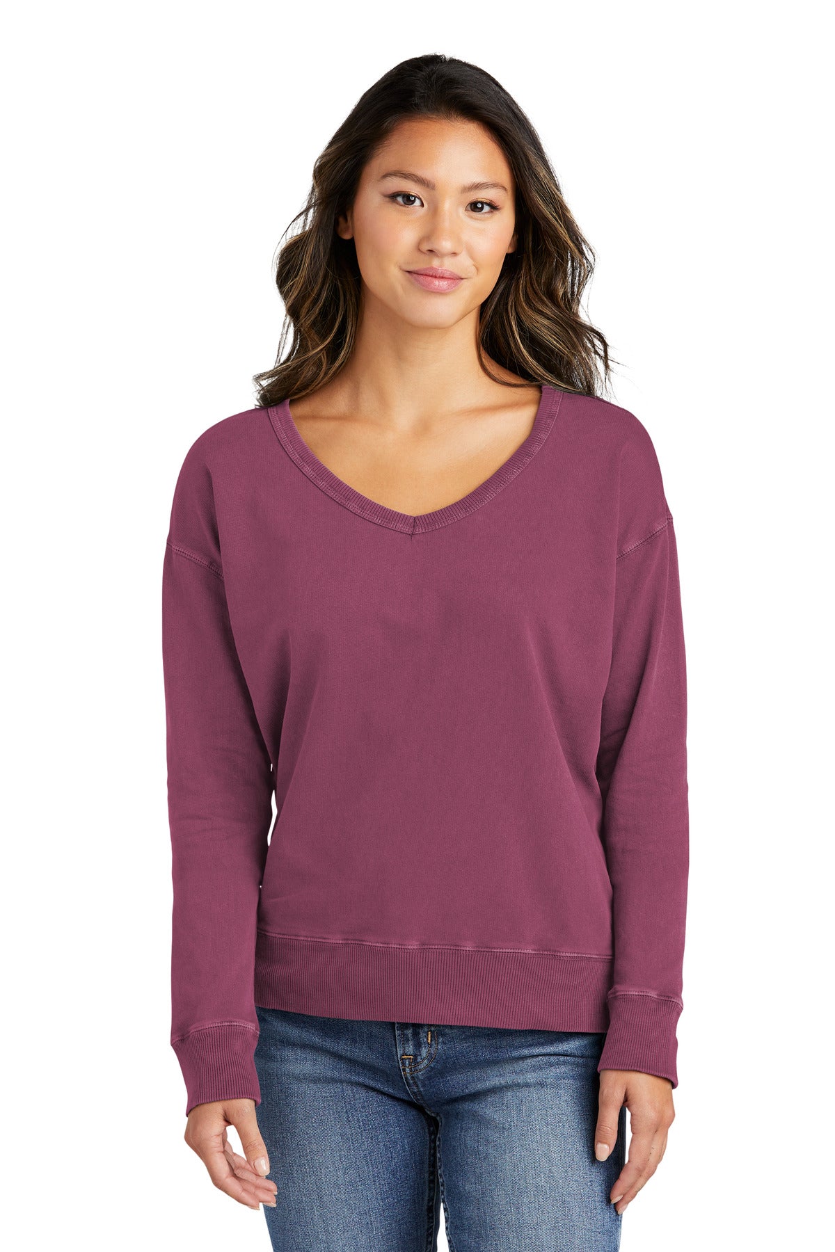 Port & Co™ Women's Beach Wash® Garment-Dyed V-Neck Sweatshirt LPC098V