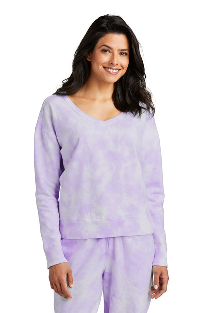 Port & Co™ Women's Beach Wash® Cloud Tie-Dye V-Neck Sweatshirt LPC140V